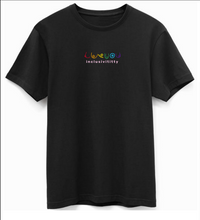 Load image into Gallery viewer, Black with rainbow embroidery colored inclusivititty t-shirt